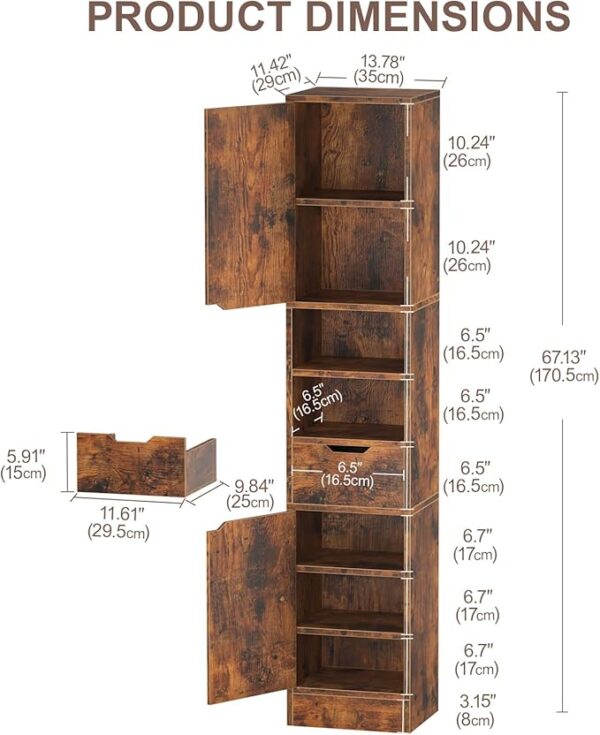 Bookcase,8 Tier Wooden Bookshelves and Bookcases with 2 Doors and 1 Drawer,Floor
