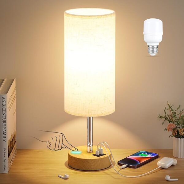 Touch Bedside Table Lamp with USB - 3 Way Dimmable