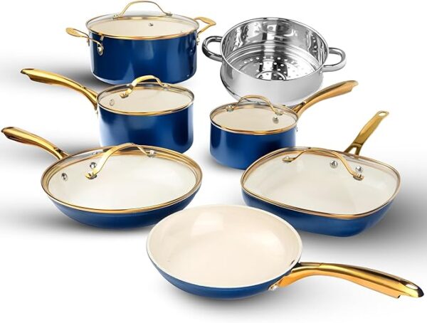 GOTHAM STEEL 12 Pc Ceramic Pots and Pans Set Non Stick, Kitchen Cookware Sets,