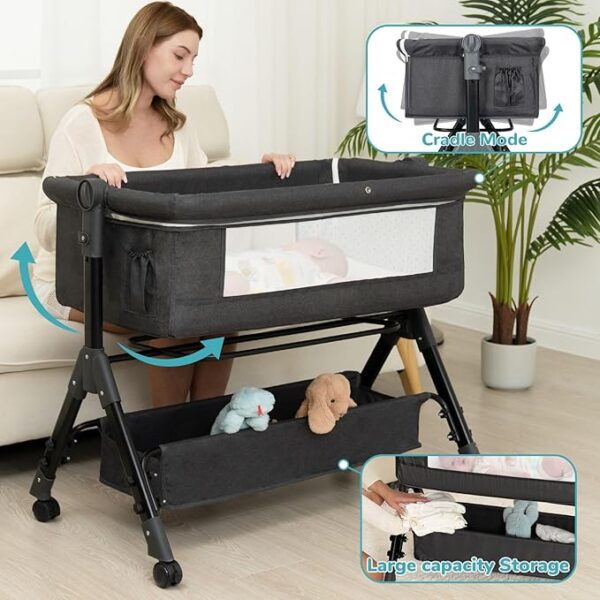 Bassinet, Bedside Bassinet for Baby, 3 in 1 Bassinet Bedside Sleeper with Wheels,