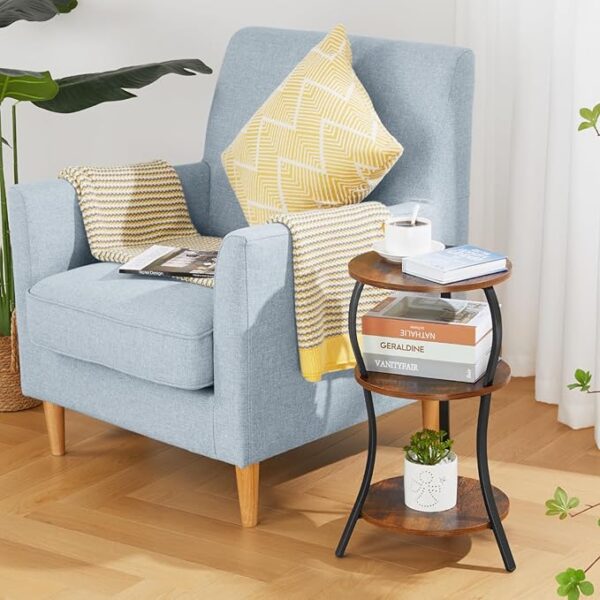 Small Round Side Table, 3-Tier Slim Waist Circular End Table with Storage