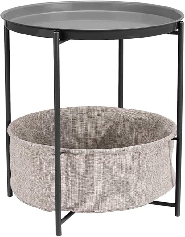 Basics Round Storage End Table, Side Table with Cloth Basket,