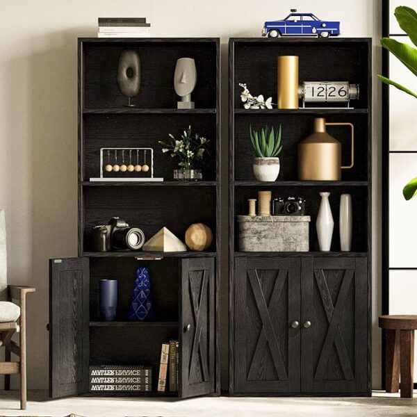 Bookshelves and Bookcases with Doors 11.8 in Depth Floor Standing 5 Shelf