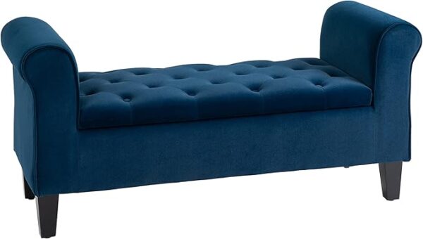 HOMCOM Button-Tufted Storage Ottoman Bench, Upholstered Bench with Rolled Armrests for