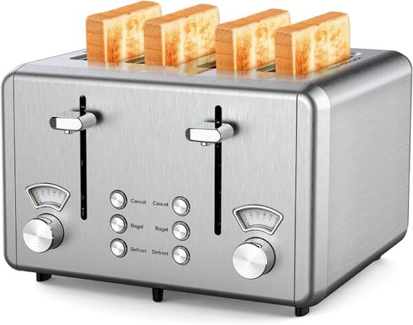 WHALL Toaster 4 slice,Stainless Steel Toasters with Bagel,Cancel,Defrost Function