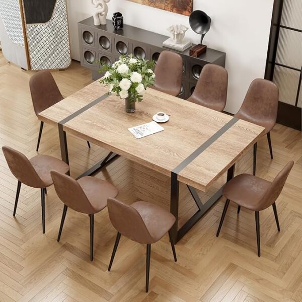 Piece Dining Table Set for 8,Modern 71'' Rectangle Wood Dining Table and Fabric Dining Chairs 8,Kitchen