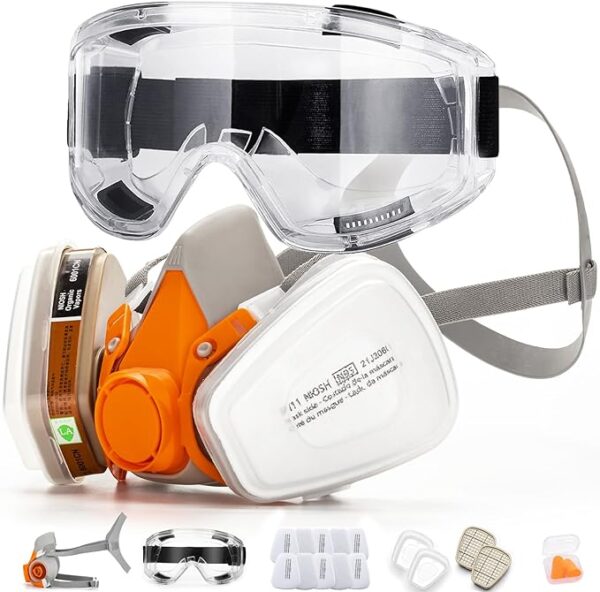 RANKSING Respirator Mask with Filters and Safety Glasses to Against Dust Gases Fumes in