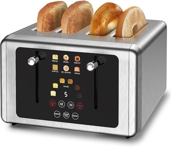 4 Slice Toaster, Touchscreen & Dual Independent Control Panel，5 Basic Functions