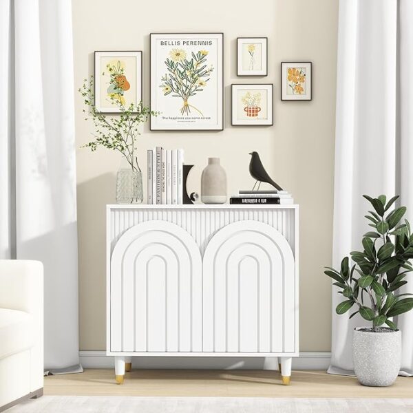 Sideboard Buffet Cabinet with Storage: 31" White 2 Doors Accent Cabinet, Modern Buffet