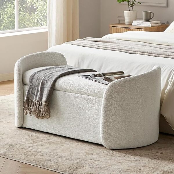 Sophie 51" Ottoman Storage Bench, Entryway and Window Seating, End of Bed Curved Stool for King &