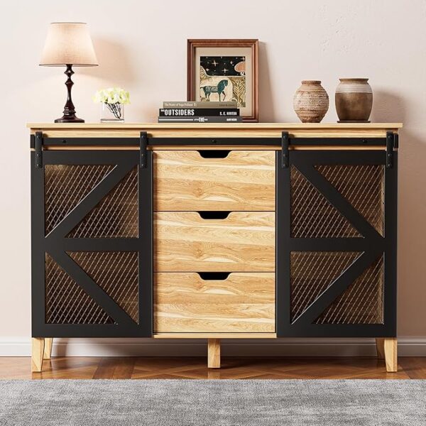 Sideboard Buffet Cabinet with Storage, 47.3’’ Kitchen Buffet Cabinet with 2 Sliding Barn Doors