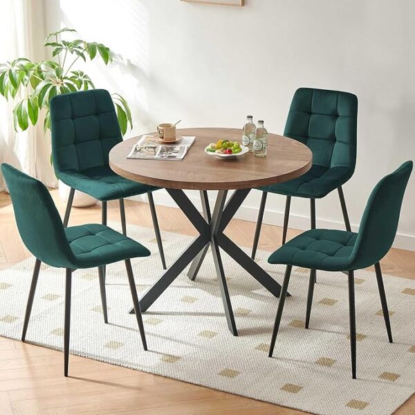 Round Table Set for 4 Person, Modern Kitchen Table Set, Imitation Wood Dining Table with Space