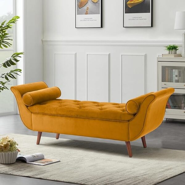 Storage Bench for Bedroom, 65" Velvet End of Bed Bench Button-Tufted Upholstered Storage Ottoman Armed