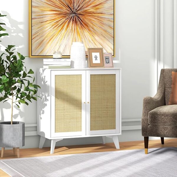 Sideboard Buffet Cabinet with Storage, Boho Accent Cabinet, Entryway Cabinet with 2 Rattan