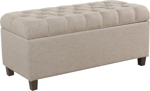 Benjara Fabric Upholstered Button Tufted Wooden Bench with Hinged