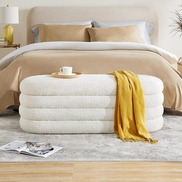 Storage Ottoman Bench 49.2 Inch Upholstered Fabric Storage Bench for Bedroom End of Bed Aesthetic